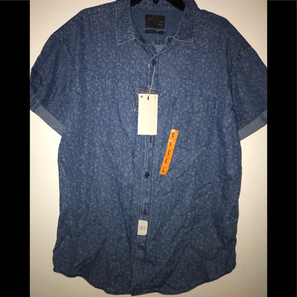 Zara man animal print denim button up.